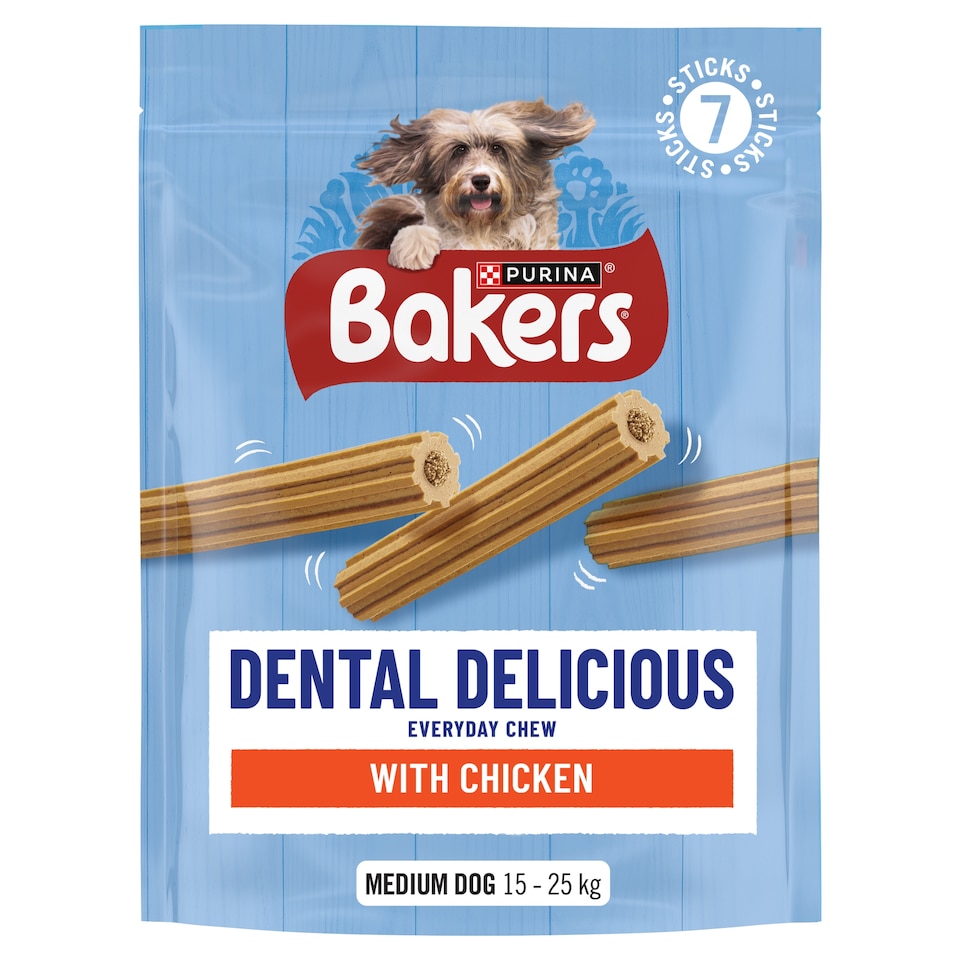 image 1 of BAKERS Dental Delicious Medium Chicken Dog Chews 200g