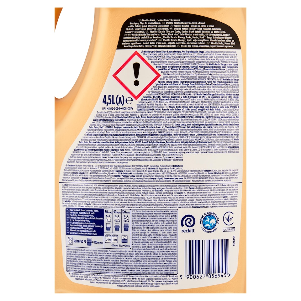 Obrázek 1 pro produkt Woolite Keratin Therapy Darks Denim Black tekutý prací přípravek s keratinem 75 praní 4,5l