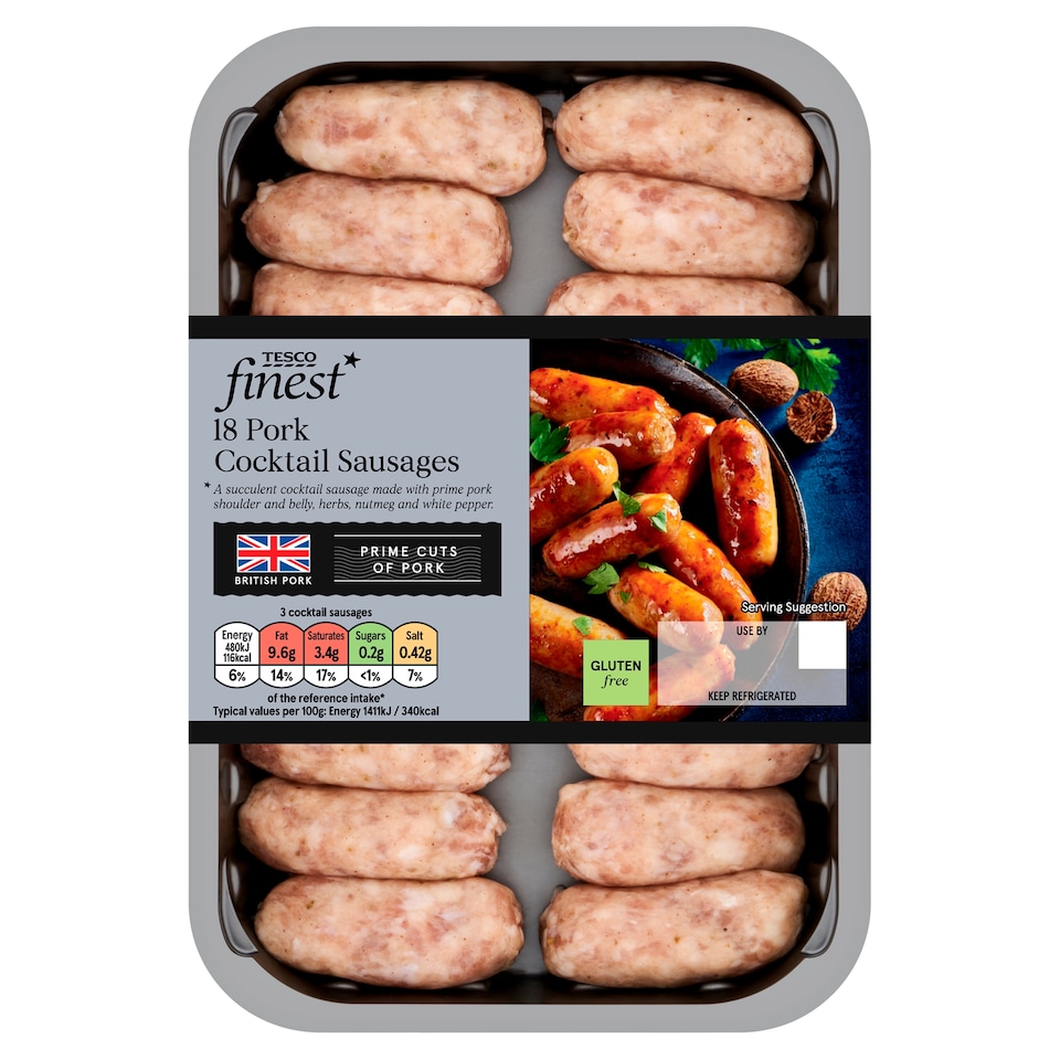 Tesco Finest Gluten Free 18 British Pork Cocktail Sausages 270G