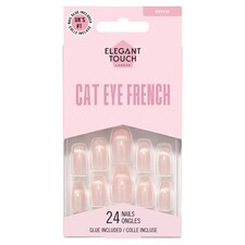 Elegant Touch Cat Eye French Coffin Nails Set