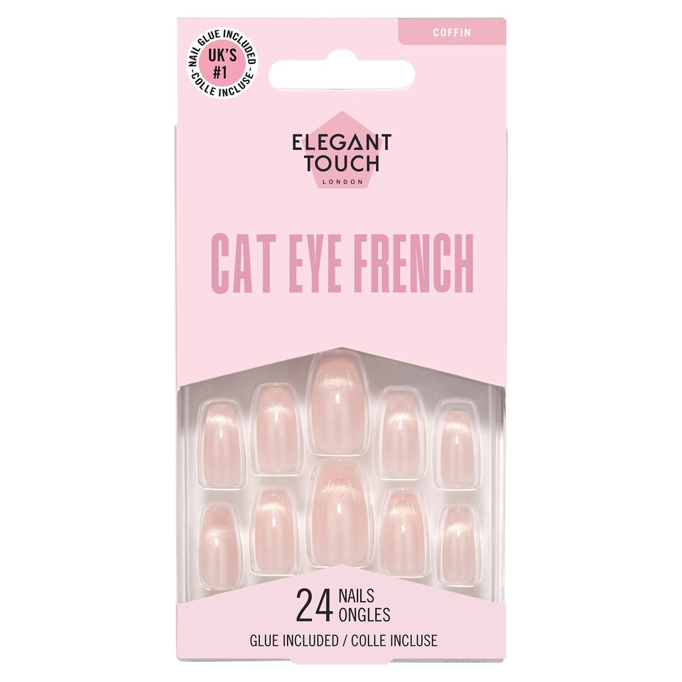 Elegant Touch Cat Eye French Coffin Nails Set