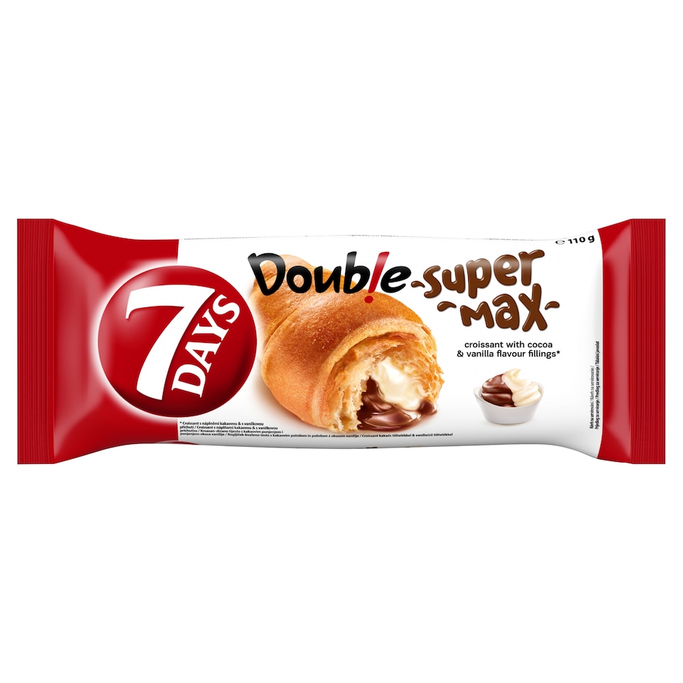 7days Double Super Max Croissant Kakaós Töltelékkel és Vaníliaízű Töltelékkel 110 G