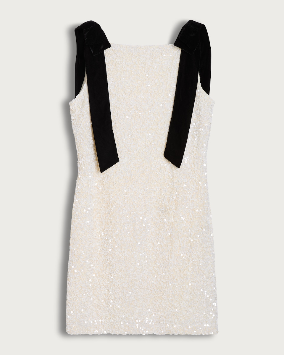 F&F Velour Strap Sequin Mini Dress in Cream