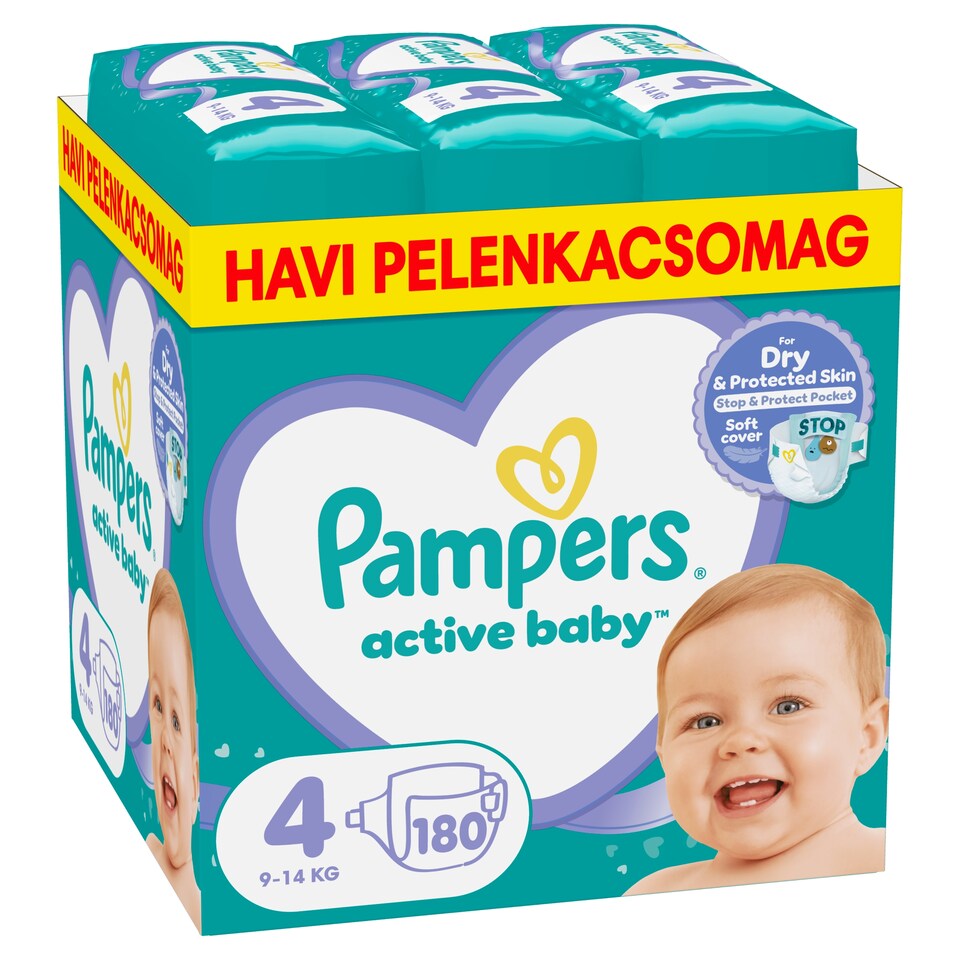 Pampers Active Baby Pelenka, Méret: 4, 180 db Pelenka, 9kg-14kg 1. kép