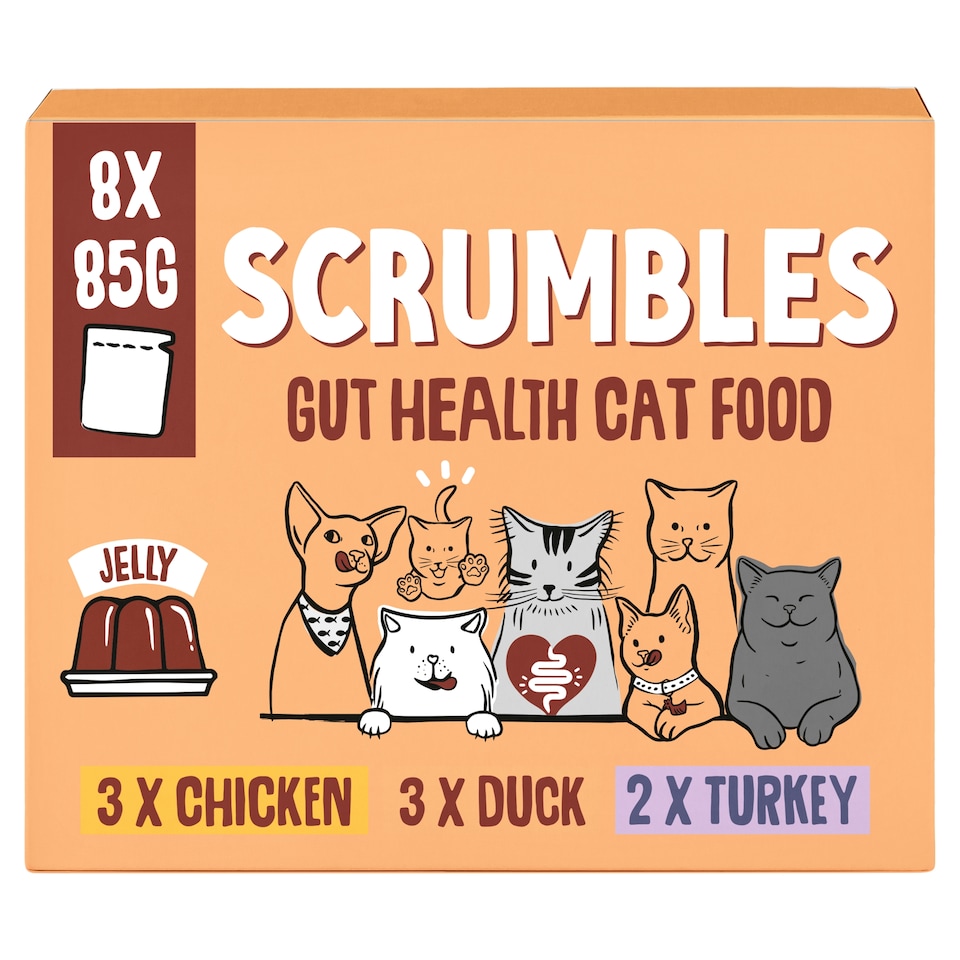 Scrumbles Grain Free Wet Cat Meat Selection Jelly Recyclable Pouch 8x85g