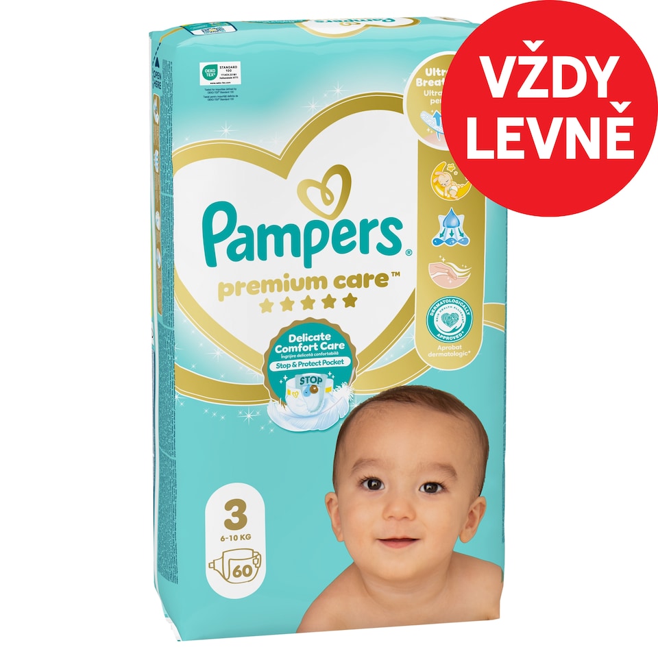 Obrázek 1 pro produkt Pampers Premium Care Velikost 3, 60 Dětské Plenky, 6kg-10kg