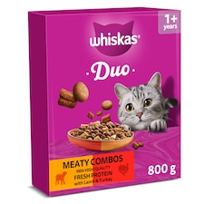 WHISKAS 1+ DUO MEATY Combos Dry Cat Food Biscuits 800g