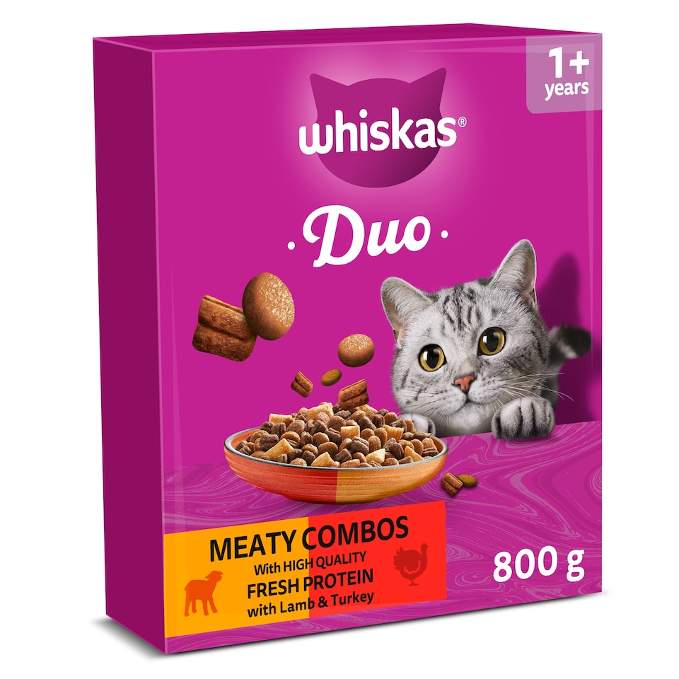 image 1 of WHISKAS 1+ DUO MEATY Combos Dry Cat Food Biscuits 800g