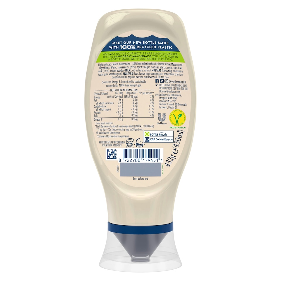 image 1 of Hellmann's Light Mayonnaise Squeezy 430ml
