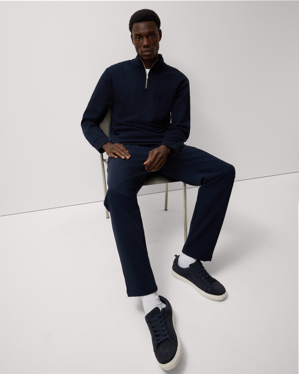 image 1 of F&F Cotton Rich Herringbone Half Zip Sweatshirt in Navy
