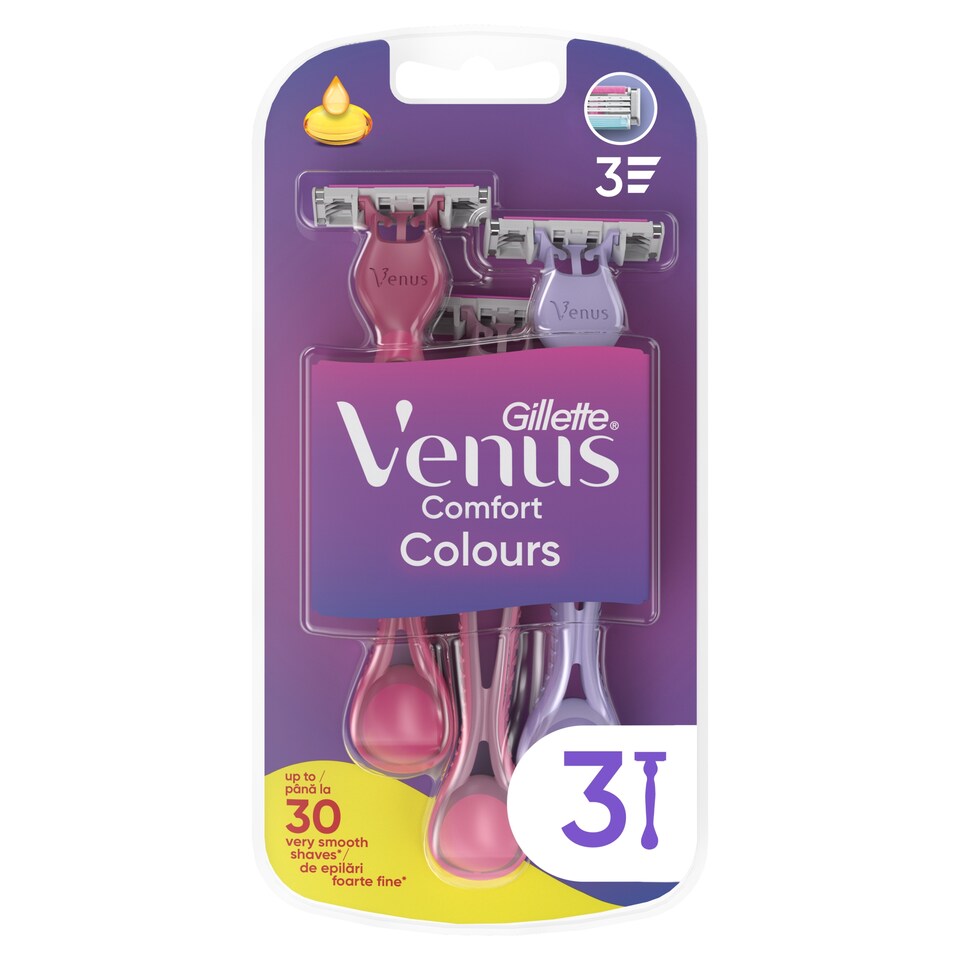 image 1 of Gillette Venus Comfort Colours Disposable Razors, Pack Of 3