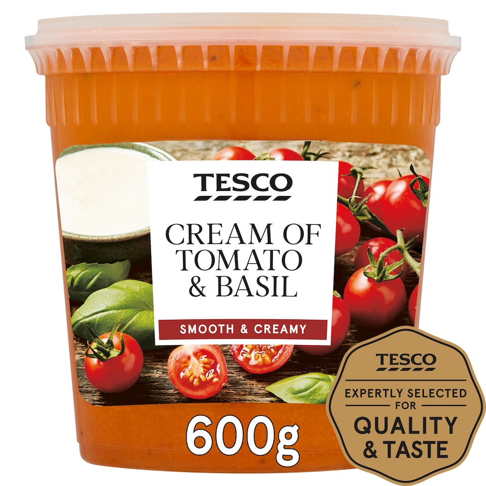 Tesco Tomato & Basil Soup With Double Cream 600G