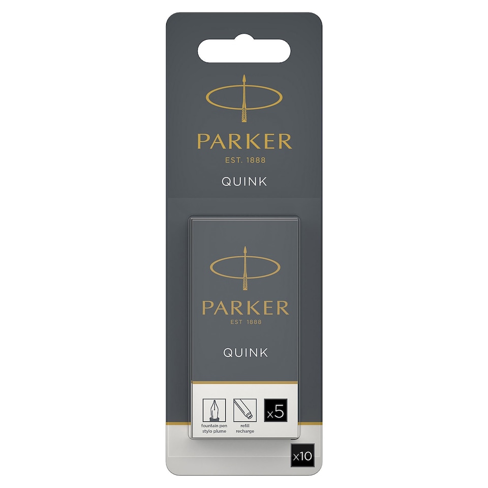 image 1 of Parker Fountain Pen Refills, Long Black Cartridges, 10 Count