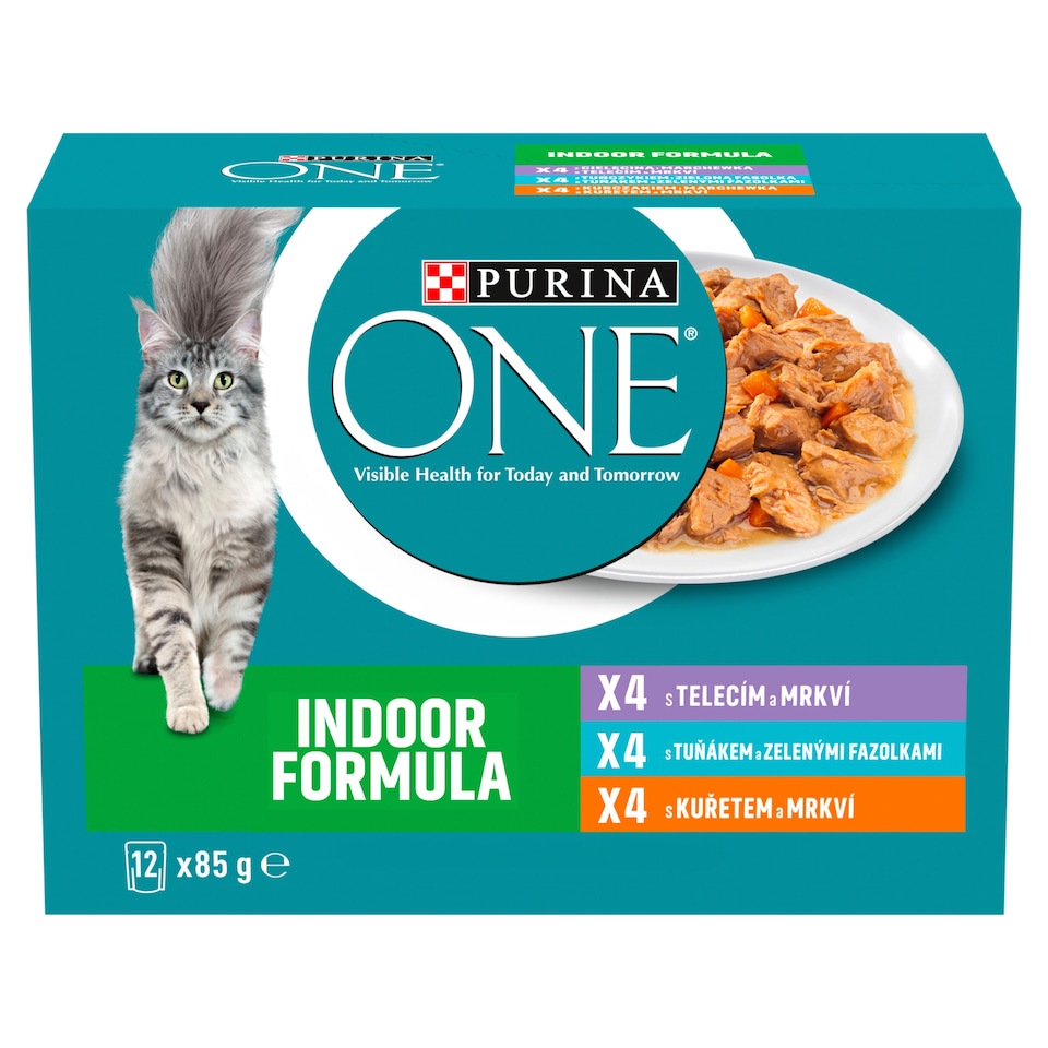 image 1 of Purina ONE Indoor Pouches for Cats Chicken, Tuna, Veal in Juice 12 x 85 g