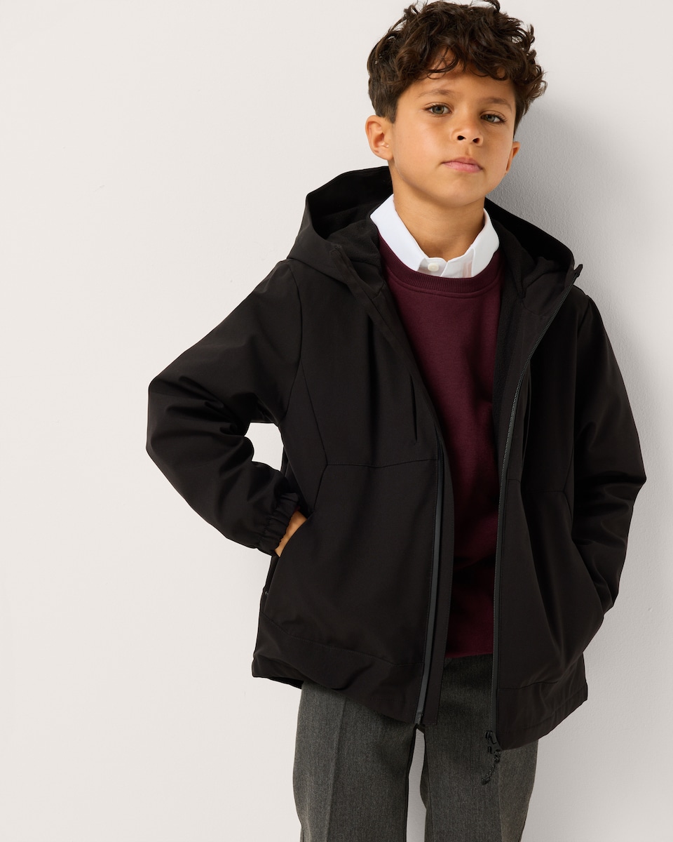 image 1 of F&F Boys Hooded Shower Resistant Raincoat in Black