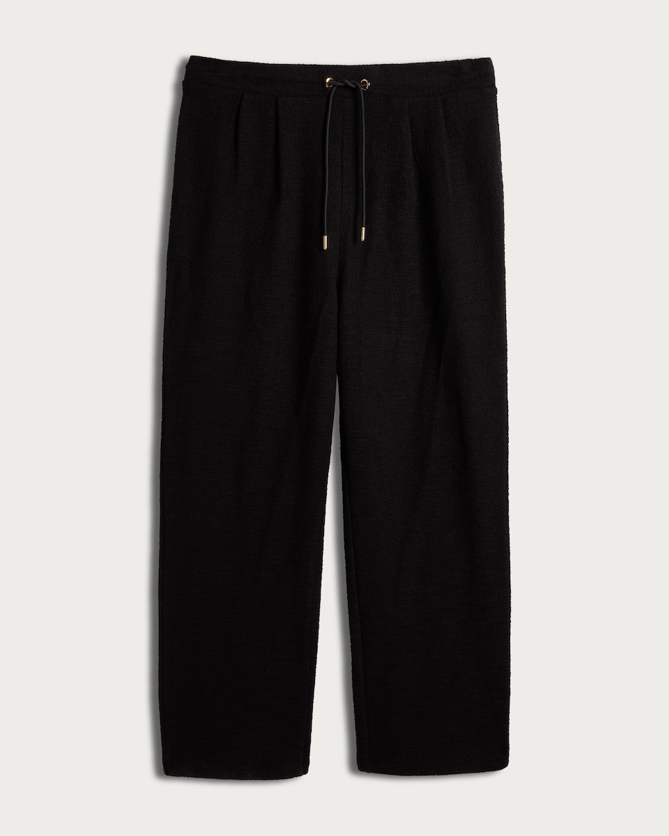 F&F Boucle Wide Leg Drawstring Trousers in Black