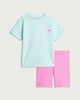 image 4 of F&F Girls 2-Piece Cotton Rich T-Shirt and Cycling Shorts Set in Multi Pink