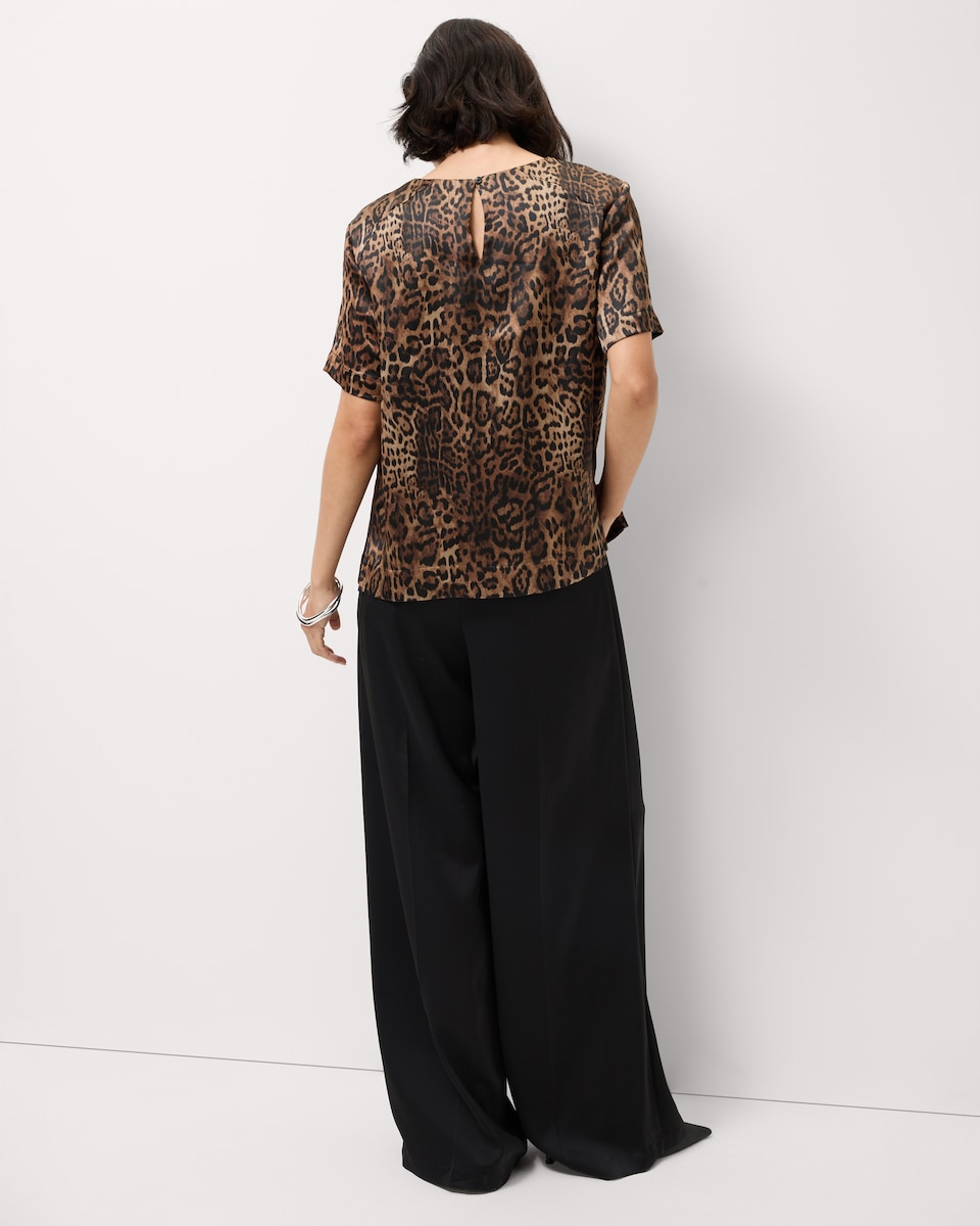 image 1 of F&F Satin Short Sleeved Top in Multi Brown