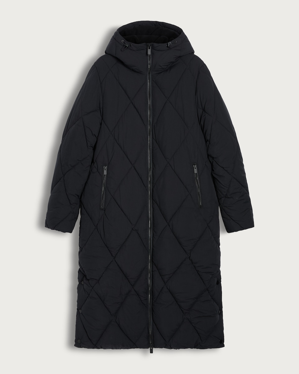 image 1 of F&F Quilted Longline Shower Resistant Zip Up Coat in Black