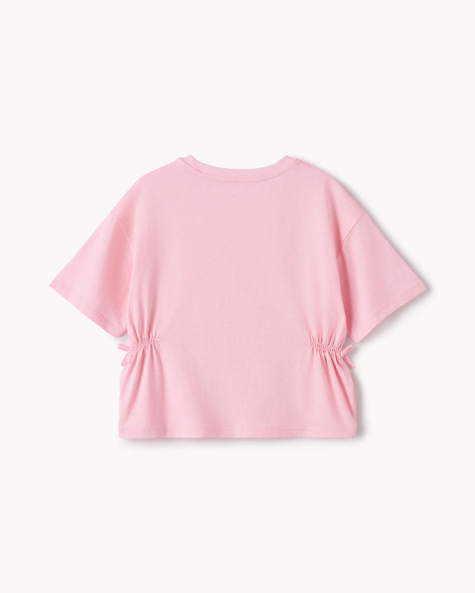 image 1 of F&F Girls Pure Cotton Ruched Side T-Shirt in Pink