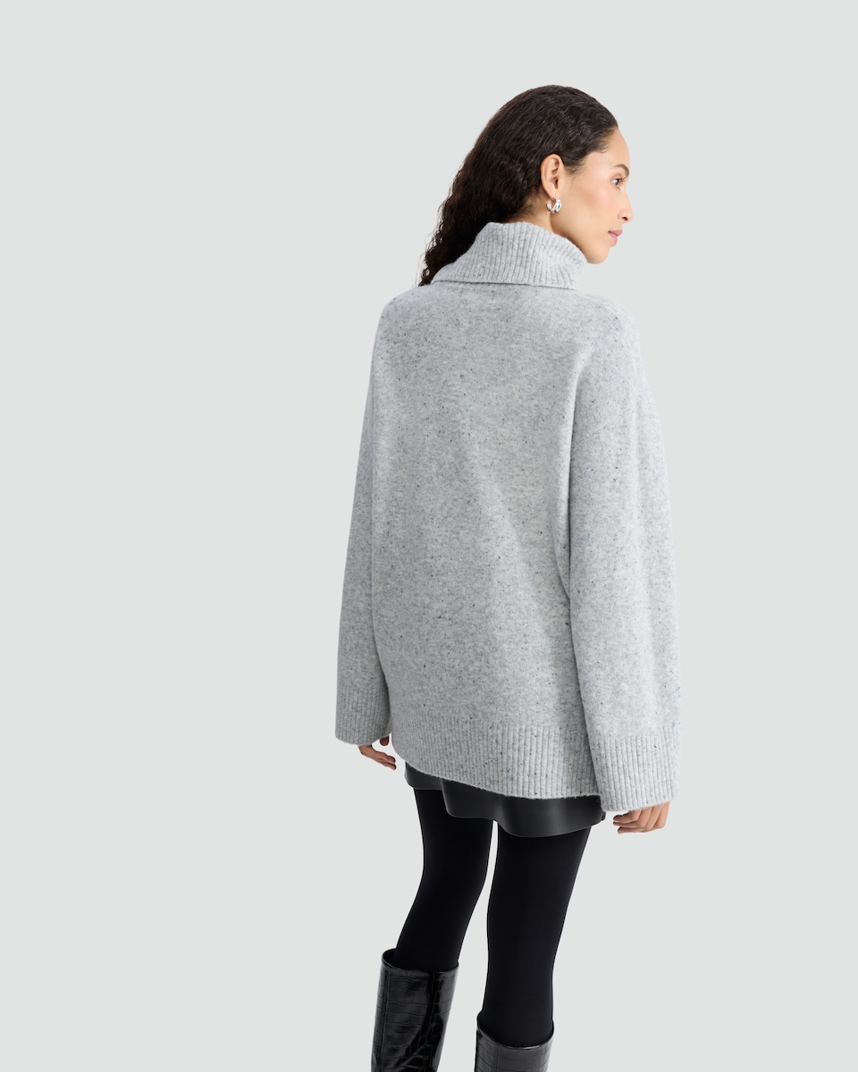 image 1 of F&F Knitted Nep Roll Neck Tunic with Wool in Grey