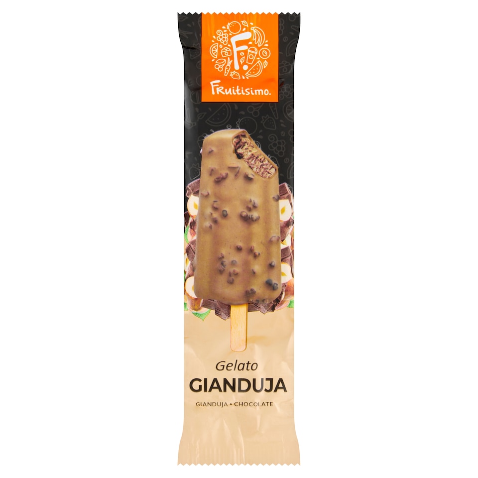 Obrázek 1 pro produkt Fruitisimo Mléčný mražený krém gianduja v polevě s mléčnou čokoládou s kakaovými zrny 70ml