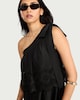 image 2 of The F&F Edit Pure Cotton Embroidered One Shoulder Maxi Dress in Black