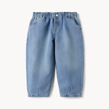 F&F Girls Pure Cotton Heart Pocket Barrel Leg Jeans in Blue