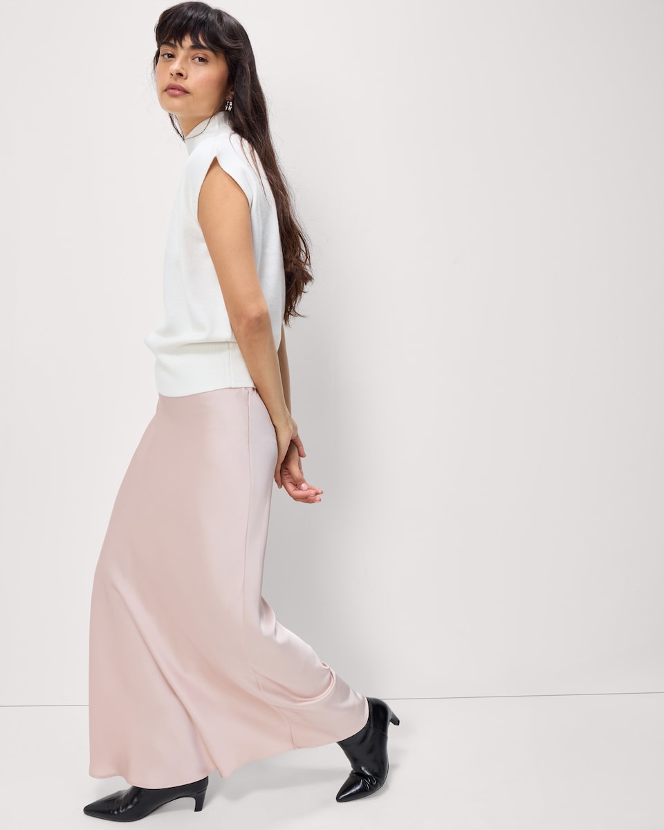 image 1 of F&F Satin Midi Slip Skirt in Pink