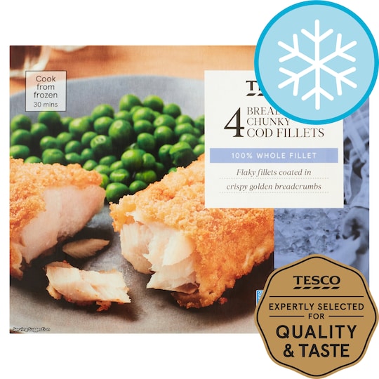Tesco 4 Breaded Chunky Prime Cod Fillets 500G Tesco Groceries