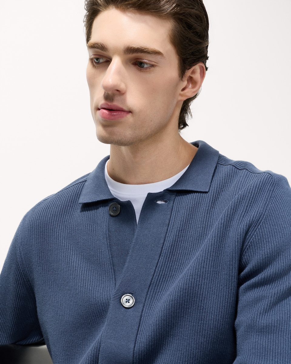 image 1 of F&F Pure Cotton Collared Cardigan in Blue
