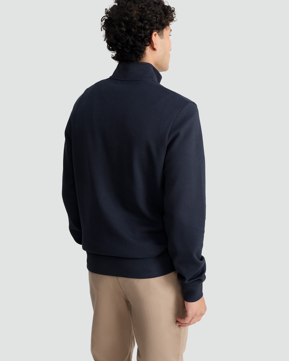 image 1 of F&F Cotton Rich Twill Textured High Neck Sweatshirt in Navy