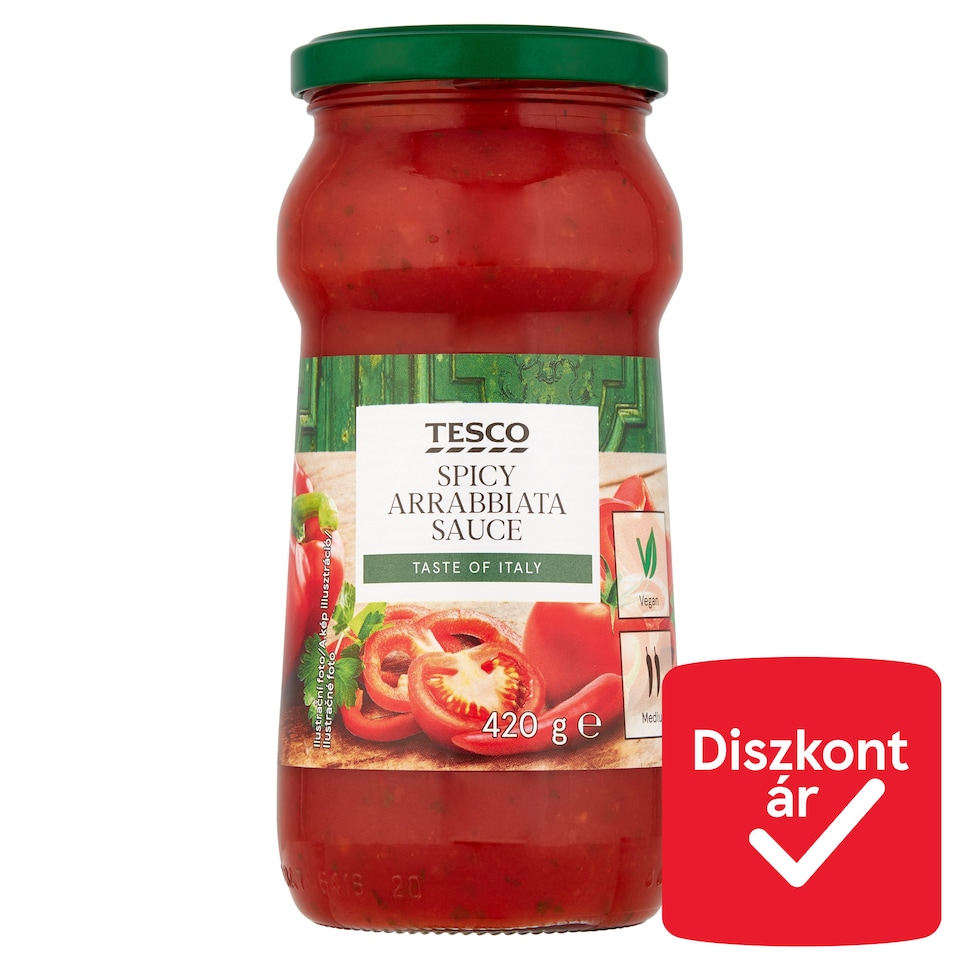 Tesco közepesen csípős paradicsomszósz chili paprikával ízesítve 420 g