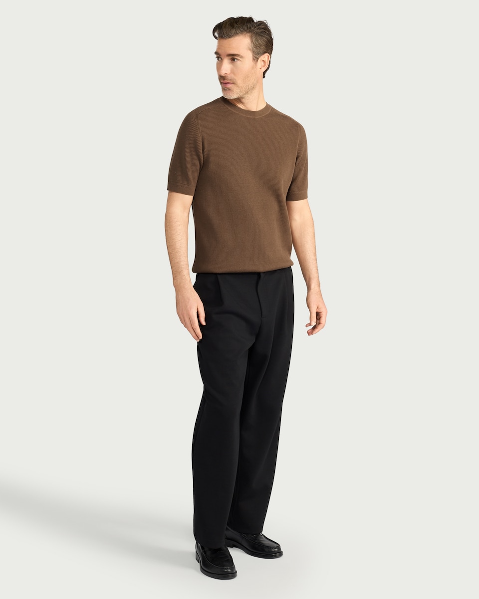 image 1 of F&F Pure Cotton Knitted T-Shirt in Brown