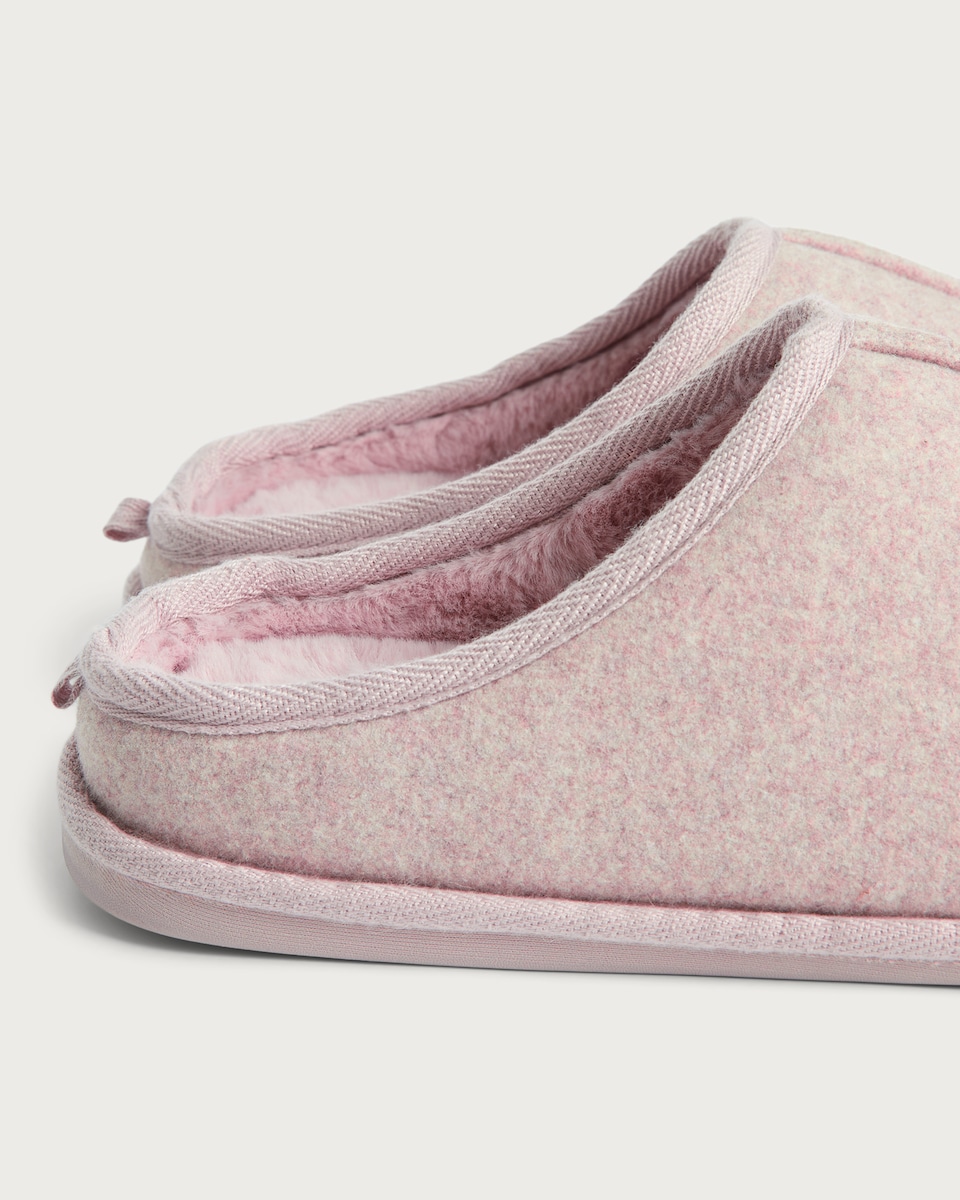 image 1 of F&F Felt Slip On Mule Slippers in Pink