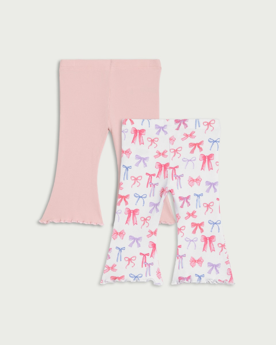 image 1 of F&F Baby 2-Pack Cotton Rich Flared Leggings in Pink