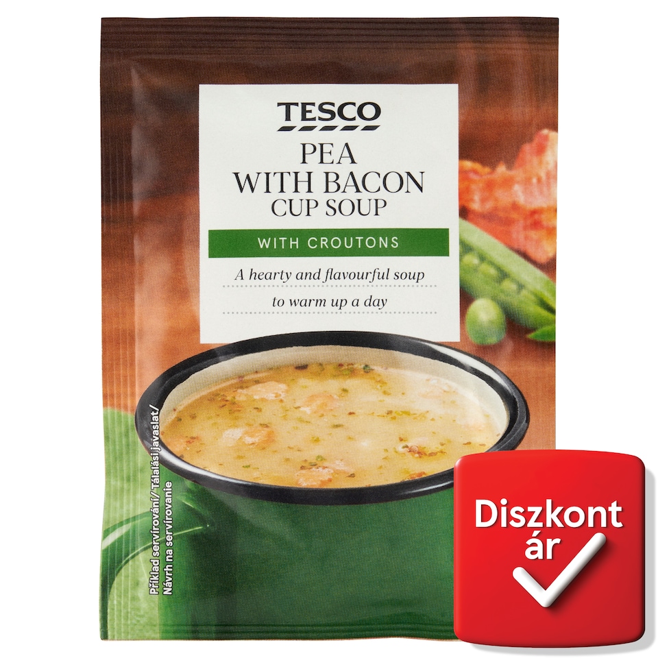 Tesco instant borsóleves pirított kenyérkockákkal és baconnel 22 g