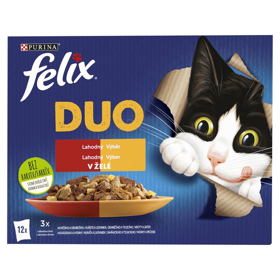 obrázok 1 z Felix Fantastic DUO kapsičky pre mačky kura a ľadvinky, hovädzie a hydina, morka a pečeň 12 × 85 g