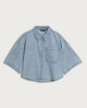 image 4 of F&F Denim Cropped Oversized Shirt in Blue