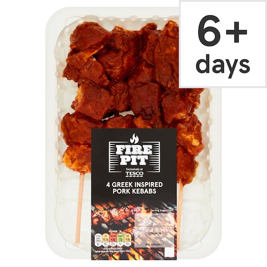 Tesco Fire Pit 4 Greek Inspired Pork Kebabs 400G Tesco Groceries
