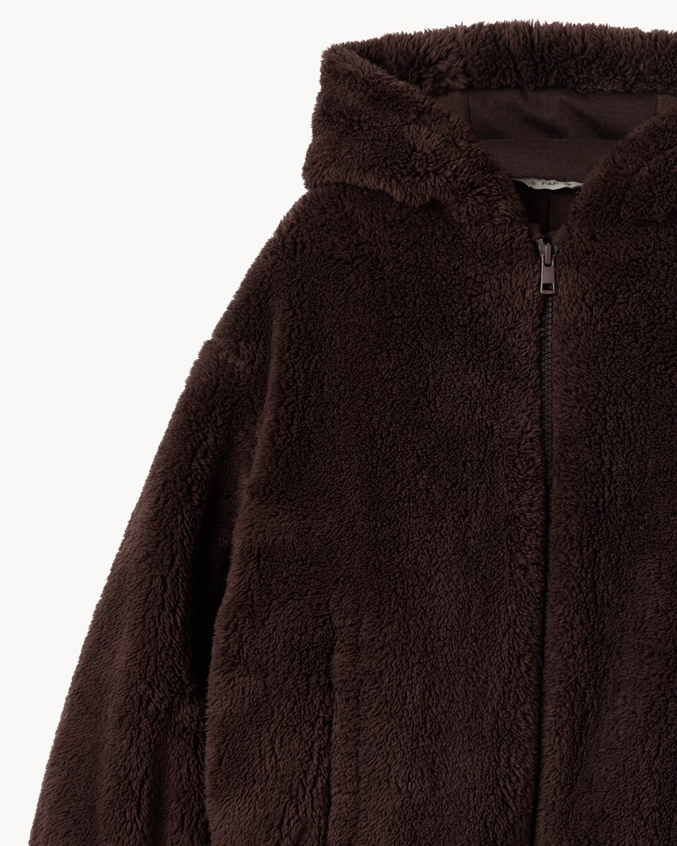 image 1 of F&F Girls Fleece Hooded Jacket in Brown