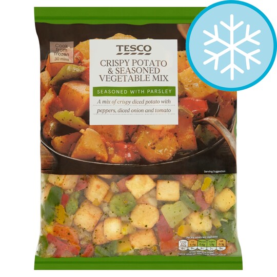 Tesco Crispy Potatoes & Seasoned Vegetable Mix 750G Tesco Groceries