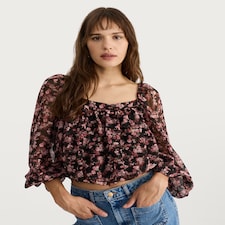 F&F Floral Print Puff Sleeved Blouse in Multi Black