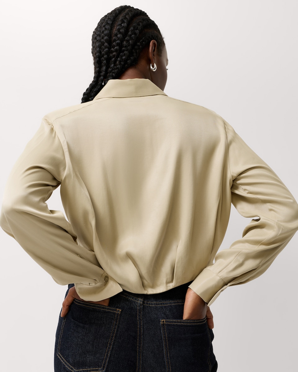 image 1 of F&F Striped Shoulder Pad Shirt in Stone