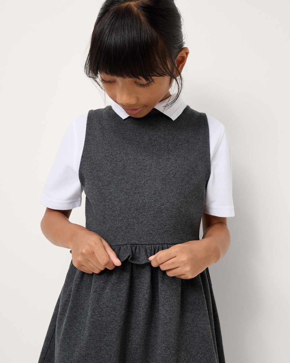 image 1 of F&F School Girls Cotton Rich Frill Pinafore in Grey