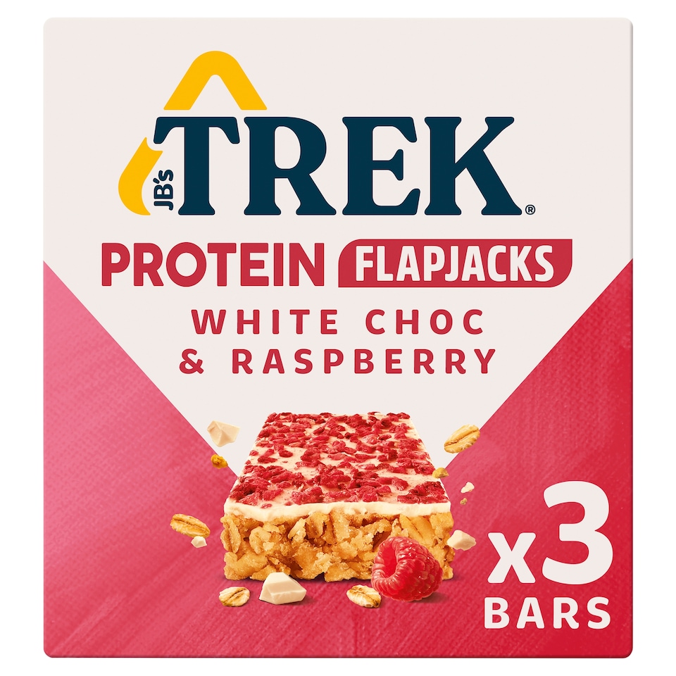 image 1 of TREK White Choc & Raspberry Protein Flapjacks 3x50g