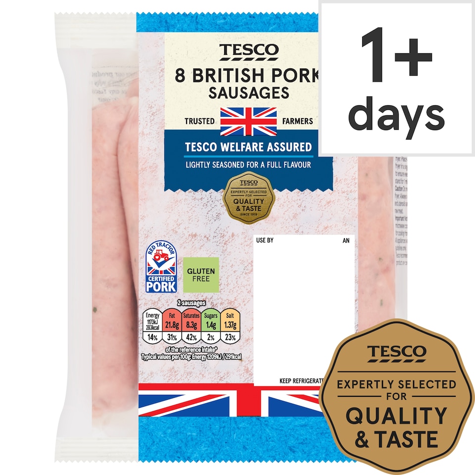 Tesco 8 Pork Sausage 454G (C