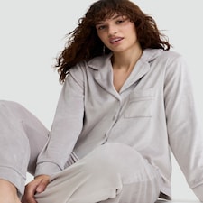 F&F Velour Textured Shirt and Trousers Revere Pyjama Set in Purple