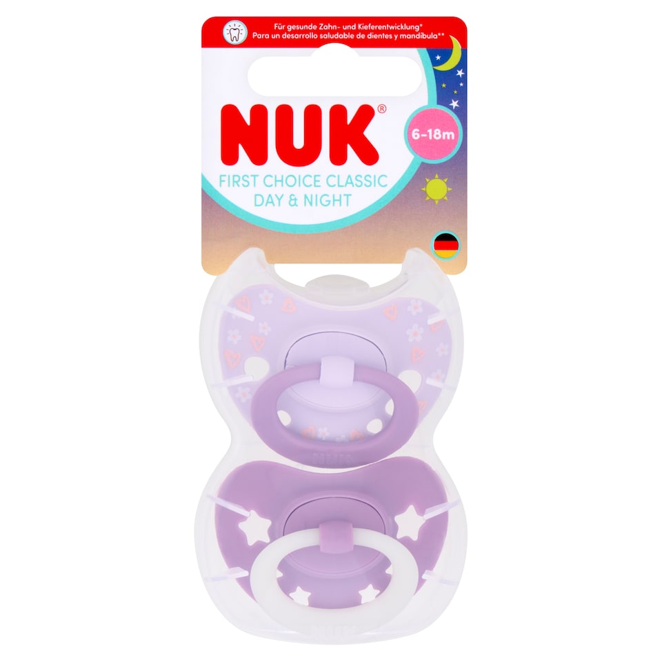 NUK FIRST CHOICE CLASSIC DAY & NIGHT 6-18M 2 SILICONE SOOTHERS
