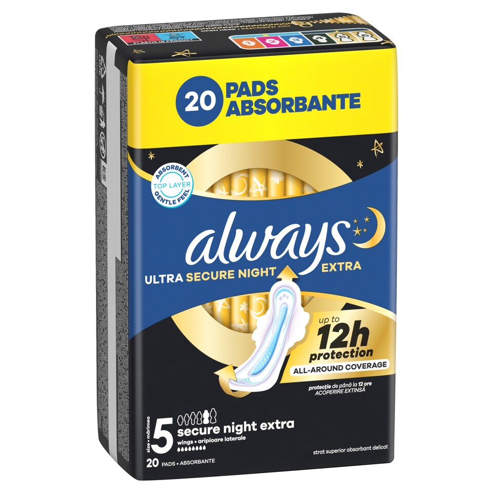Obrázek 1 pro produkt Always, Hygienické Vložky Ultra Secure Night Extra (Velikost 5), Křidélka x 20, Vložky